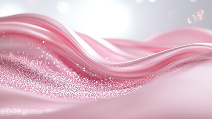 Abstract pink satin waves with glitter creating a dreamy texture and elegant visual appeal.