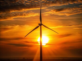 Obraz premium Majestic Sunset Silhouette of Wind Turbine Energy Farm