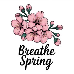 Vector picture with apple blossom and the inscription "Breathe spring".