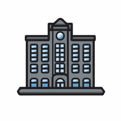 Iconic building presents facade in urban architectural scene vector illustration