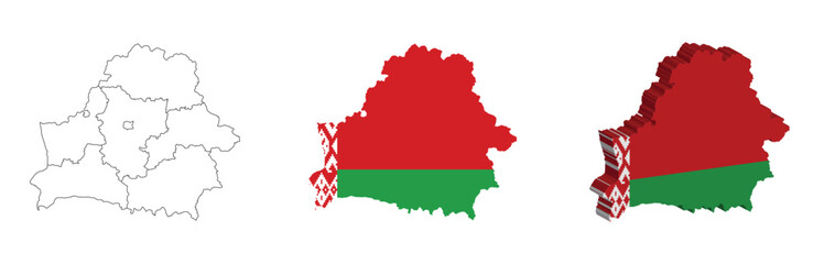 Belarus outline, fill with flag and 3d map
