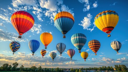 Obraz premium Colorful Hot Air Balloons Soaring Through a Vivid Sky