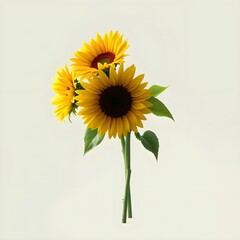 Digital matte painting with a bouquet of sunflowers on a light background.