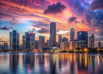 Obraz premium Miami Brickell Skyline Dusk Night Photography - Stunning Cityscape