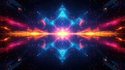 Obraz premium Vivid cosmic energy bursts forth from a radiant explosion amidst a sea of colorful light and starry backdrop