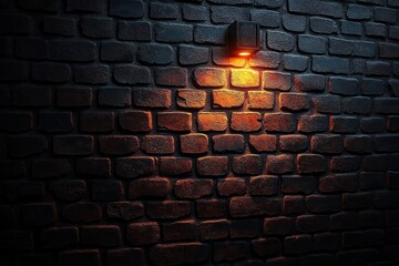 black brick wall background with red neon light warm glow for interior decoration
