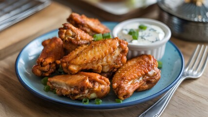 Golden Brown Chicken Wings with Blue Cheese Dip