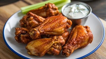 Fototapeta premium Crispy Fried Chicken Wings on a Wooden Platter