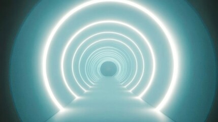 Naklejka premium Abstract Futuristic Tunnel: Teal and White Neon Lights