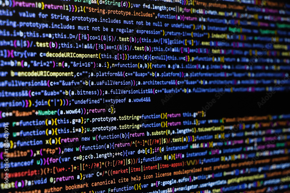 Fototapete software source code. programming code. programming code on computer screen. developer working on pr
