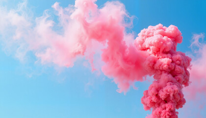 Pink Smoke Clouds Against a Clear Blue Sky  