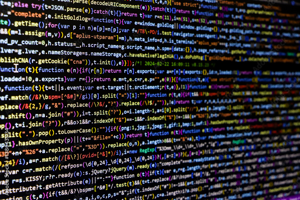 Fototapete software source code. programming code. programming code on computer screen. developer working on pr