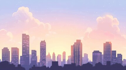 Pastel City Skyline at Dawn
