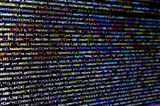 Software source code. Programming code. Programming code on computer screen. Developer working on program codes in office. Source code photo. Technology background