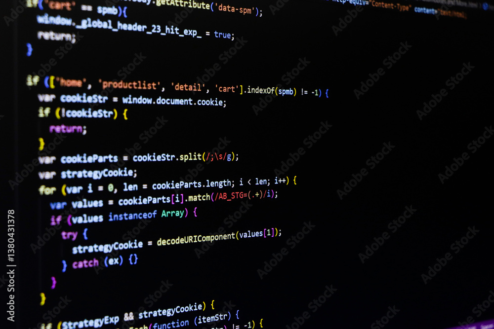 Fototapete software source code. programming code. programming code on computer screen. developer working on pr