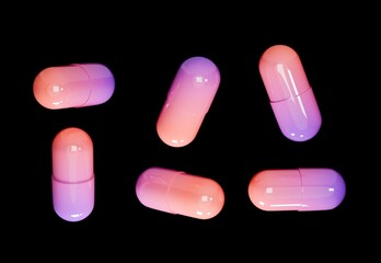 Colorful Pills set in different angles 3d render
