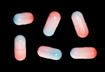Colorful Pills set in different angles 3d render