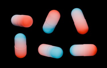 Colorful Pills set in different angles 3d render