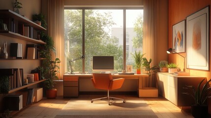 Cozy Modern Home Office with Natural Light and Scandinavian Design