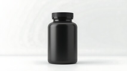 Matte Black Plastic Bottle with Ribbed Cap on White Background Studio Shot