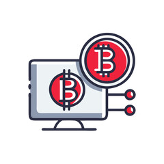 Obraz premium Bitcoin symbol on a computer screen with connections 