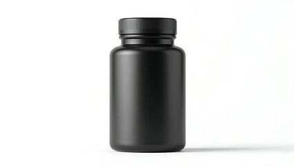 Black Pill Bottle Mockup on White Background for Pharmaceutical Product Presentation
