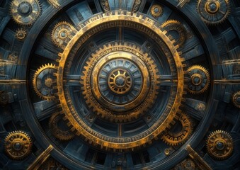 Fototapeta premium Mechanical Art Steampunk Gears Cogs Clockwork Design Metallic Rusted Abstract Industrial Artistic Illustration
