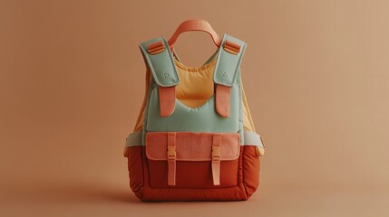Adjustable kids life jacket in soft pastel colors, set against a warm peach backdrop.