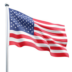 Fototapeta premium Waving American flag on a flagpole against a transparent background Concept of patriotism, independence, and national pride