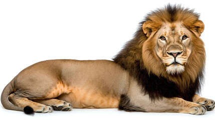 Obraz premium Majestic Male Lion Relaxing Against White Background