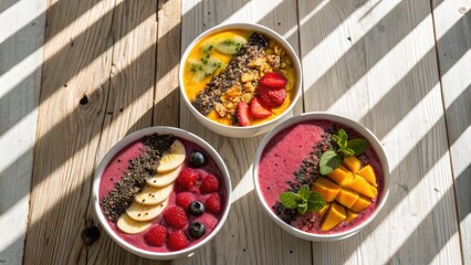 Dramatic Striped Shadowing Dramatic smoothie bowl in striped light, showcasing emotional abstract patterns in a flat lay composition. Emotional Abstract Pattern.