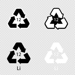 Obraz premium Battery recycling symbol 12 Li set.