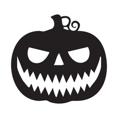 Happy Halloween pumpkin icon with a curved stem and a playful carved smile.