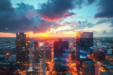 Obraz premium Nashville Tennessee Downtown Cityscape Twilight Skyscrapers Aerial View