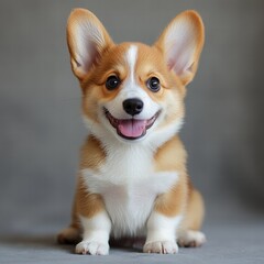 Happy Corgi Puppy Portrait: Smiling with Big Ears 