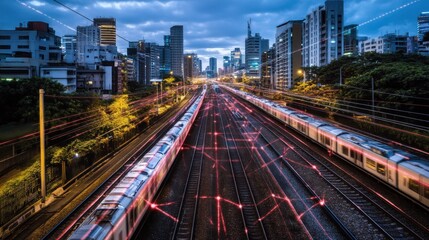 Fototapeta premium Futuristic city train tracks network