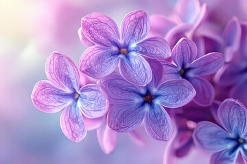Obraz premium Lilac Blooms in Soft Hues: A macro view of vibrant lilac blossoms, their delicate petals unfolding in a symphony of purple shades, evoking a sense of spring's gentle embrace. 