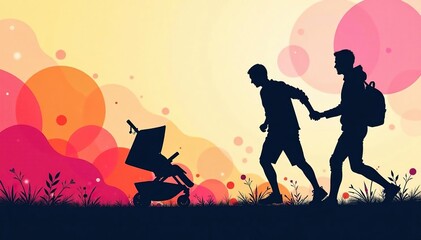 Abstract stroller silhouettes, geometric shapes, monochrome, chic, design, clean