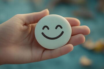 Hand Holding Green Smiley Face Paper Cut Mental Health Assessment Positive Wellness Concept for Children and Youth