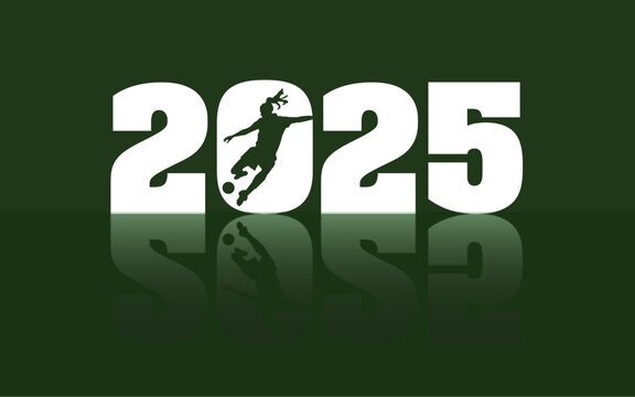 F&uacute;tbol femenino 2023 como gr&aacute;fico vectorial. La imagen del s&iacute;mbolo muestra el a&ntilde;o, una jugadora de f&uacute;tbol femenino y una sombra.