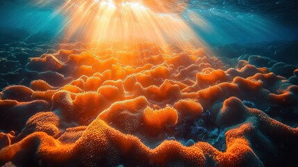 Underwater Sunbeams Illuminate Vibrant Coral Reef