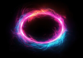 Neon Energy Ring Lightning Plasma Abstract Design with Vibrant Colors and Ethereal Light Trails