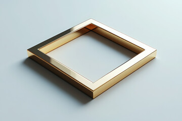 Fototapeta premium Golden Square Frame on Soft Background. A golden square frame rests elegantly against a soft, pale background, casting subtle shadows that enhance its form and appeal.