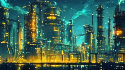 Fototapeta premium Neon Futuristic Factory at Night