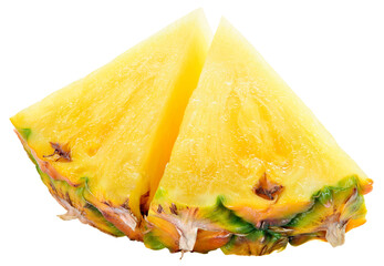 Pineapple isolated png. Pineapple slice on transparent background. Cut pineapple no background top...