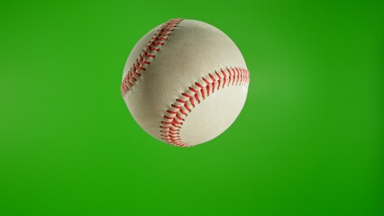 Detail Shot of a White Baseball Ball on Green Screen Background