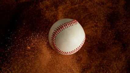 Freeze Motion Detail Shot of Baseball Ball with Clay Explosion