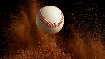Freeze Motion Detail Shot of Baseball Ball with Clay Explosion