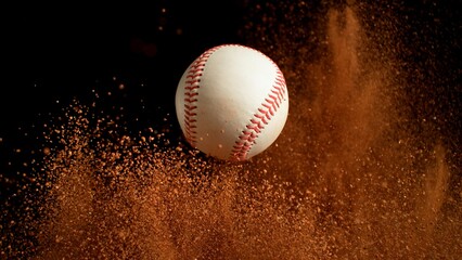 Freeze Motion Detail Shot of Baseball Ball with Clay Explosion