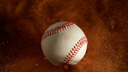Freeze Motion Detail Shot of Baseball Ball with Clay Explosion